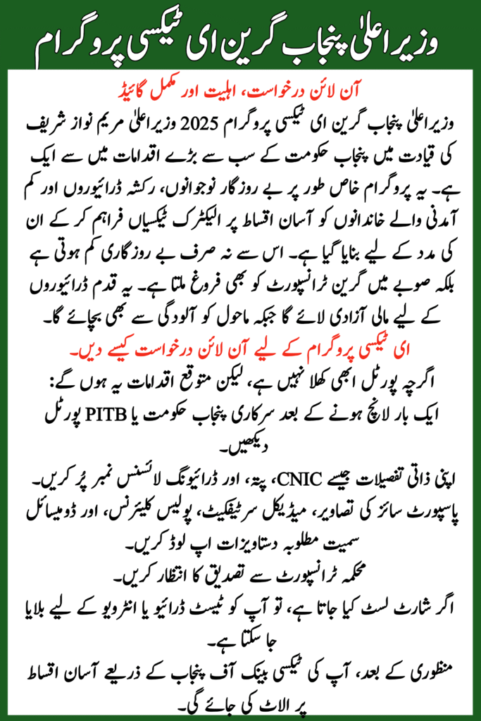 CM Punjab Green E-Taxi Program